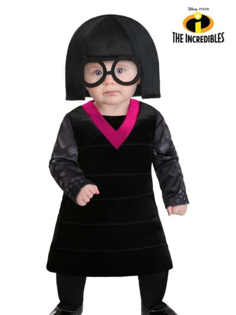 The Incredibles Edna Mode 3-6 Months Velvet Black/Pink V-Neck Long Sleeve Dress